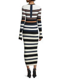 Long-Sleeve Striped Maxi Dress, Harvest White/Multicolor
