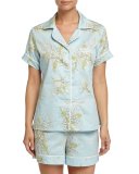 Lily of the Valley Shorty Pajama Set, Turquoise
