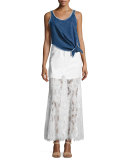 Sleeveless Knotted Denim Boxy Top, Blue