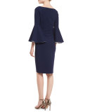 Bell-Sleeve Midi Cocktail Dress, Navy