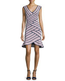 Millie Sleeveless Striped Flounce Dress, Dusty Azalea/Navy