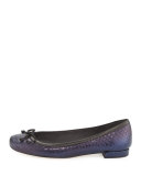 Shoestring Snake-Embossed Ballerina Flat, Sky Shadow