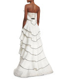 Strapless Tiered Matelasse Gown, White