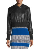 Cropped Leather Bomber Jacket