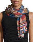 Runway Geo-Print Scarf, Pink