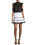 Ediely Contrast-Lace Mini Skirt, White