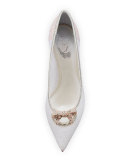 Lace Pointed-Toe Bow Flat, White