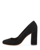Sydnee Suede Chunky-Heel Pump, Black