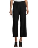 Washable Crepe Wide-Leg Pants, Black