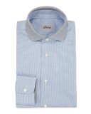 Button-Front Check Leisure Shirt, Sky Blue Check