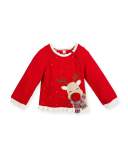 Girls' Cotton Reindeer Sweater, Red, Size 2-6X