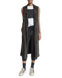 Double-Breasted Suede Long Vest, Graphite