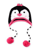 Girls' Knit Penguin Hat, Black/Pink