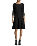 Milano Knit 3/4-Sleeve Fit-&-Flare Dress, Black
