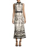 Sleeveless Embroidered Lace Cocktail Dress, Black/White
