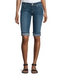 Palerme Denim Knee Shorts, Alabaster Dazed