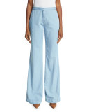 Katara Wide-Leg Chambray Pants, Light Indigo