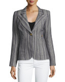 Duchess Tweed Single-Button Blazer w/Suede Elbow Patches
