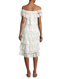Angelica Off-the-Shoulder Tiered Lace Dress, White