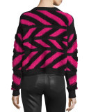 Inlay Cross-Knit Pullover Sweater, Pink
