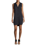 Adalyn Sleeveless Silk Shirtdress, Black