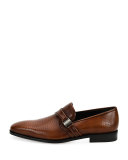 Nygel 2 Textured Leather Loafer with Side Vara, Light Brown