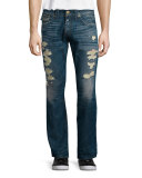 Ricky Distressed Denim Jeans, Medium Blue