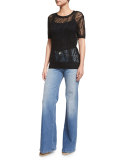 Cropped Short-Sleeve Sweater, Black