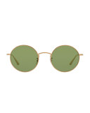 After Midnight Round Sunglasses, Gold/Green