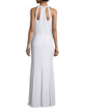 Embellished Bodice Crepe Gown, Optic White