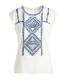 Baja Embroidered Silk Top, Cream