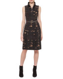Sleeveless Gnu-Print Belted Dress, Date