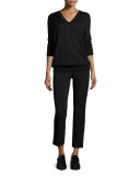 3/4-Sleeve V-Neck Sweater, Black