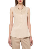 Sleeveless Silk Jersey Blouse, Champagne