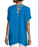Blooming Bouquet Short-Sleeve Embroidered Blouse, Plus Size