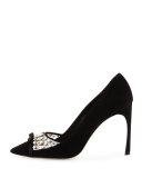 Decollete Jeweled Pointed-Toe Pump, Nero