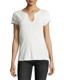 Short-Sleeve Skull-Back Henley Tee, Craie