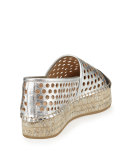 Mariko Perforated Leather Flat, Silver/Black