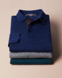 Cashmere Long-Sleeve Polo Sweater, Royal Navy Melange