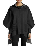 Double-Faced Hooded Cashmere Cape, Charcoal