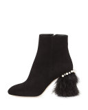 Suede Feather-Heel Ankle Boot, Nero