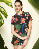 Tropical Dream Short-Sleeve Blouse, Black/Multi