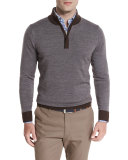 Sueded-Trim Quarter-Zip Sweater, Bison