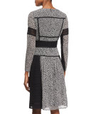 Long-Sleeve Lace-Panel Dress, Black/White