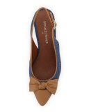 Gaga Cap-Toe Bow Slingback Pump, Camel/Denim