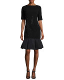 Embellished Crepe & Taffeta Cocktail Dress, Black
