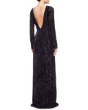 Velvet Leopard-Print V-Back Gown