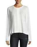 Paneled Linen Long-Sleeve Tee, Blanc