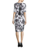 Floral Eyelash Fringe Pencil Skirt, Onyx/Pearl