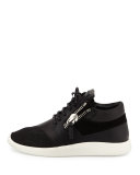 Side-Zip Lace-Up Mid-Top Sneaker, Black